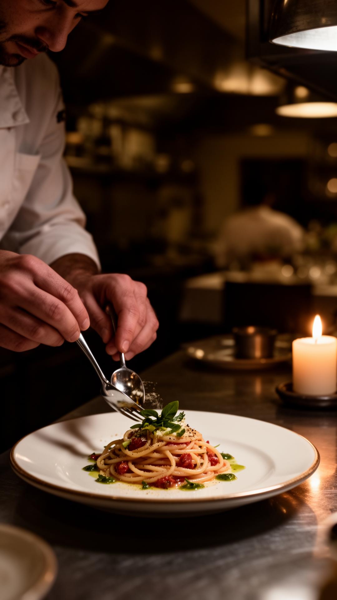 Chef plating a dish at Cyruca